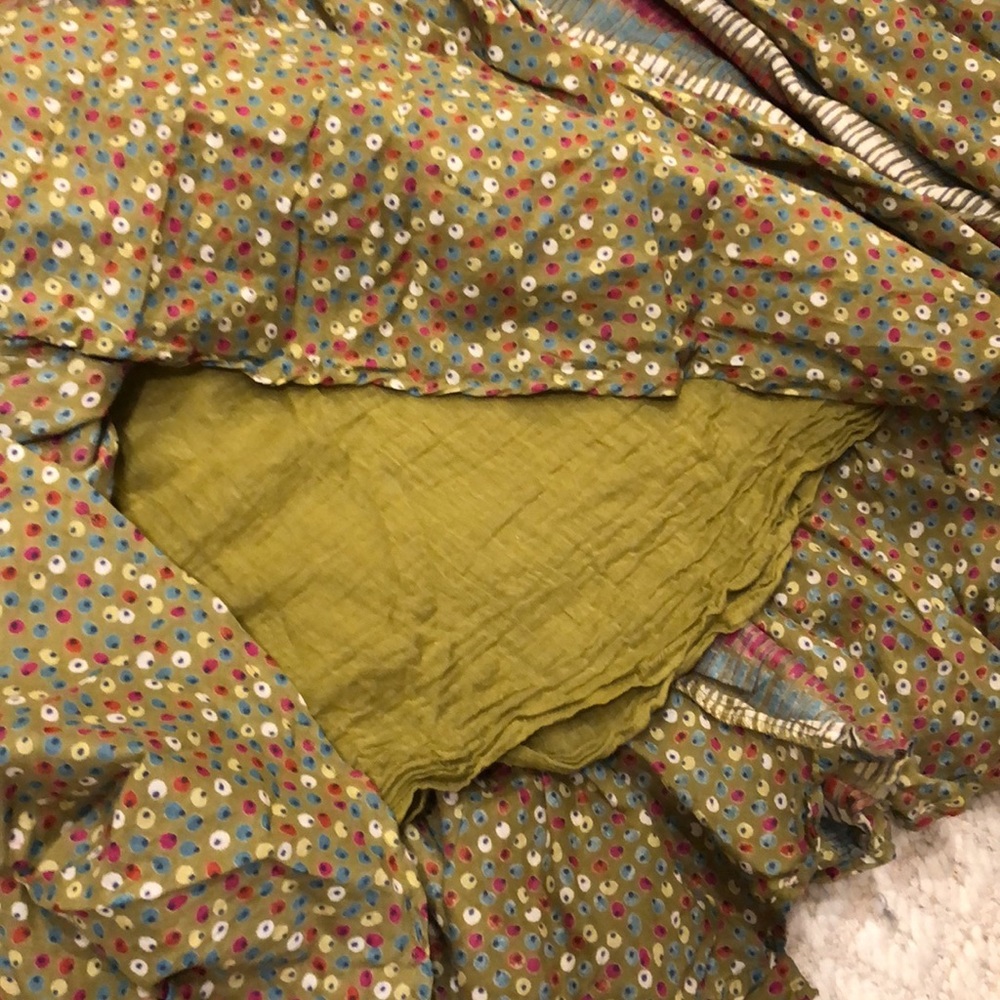 BOHO-Olive,Pink & Cream Floral Patterned Pleated A-Line Cotton Maxi Skirt Large - Picture 3 of 6